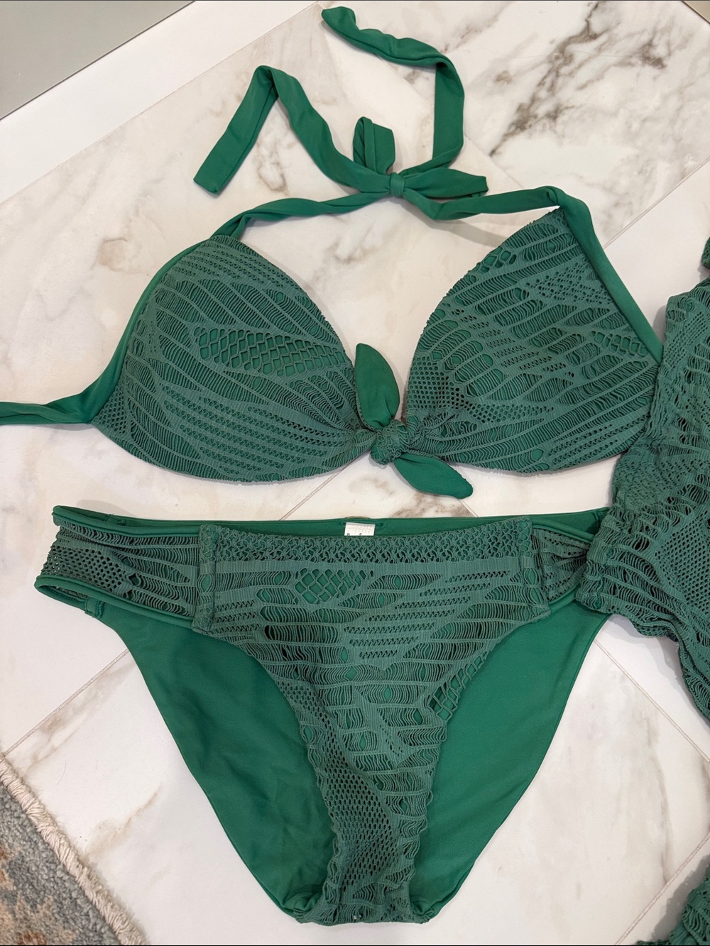 Luli Fama Emerald Green Lace Halter Bikini Set